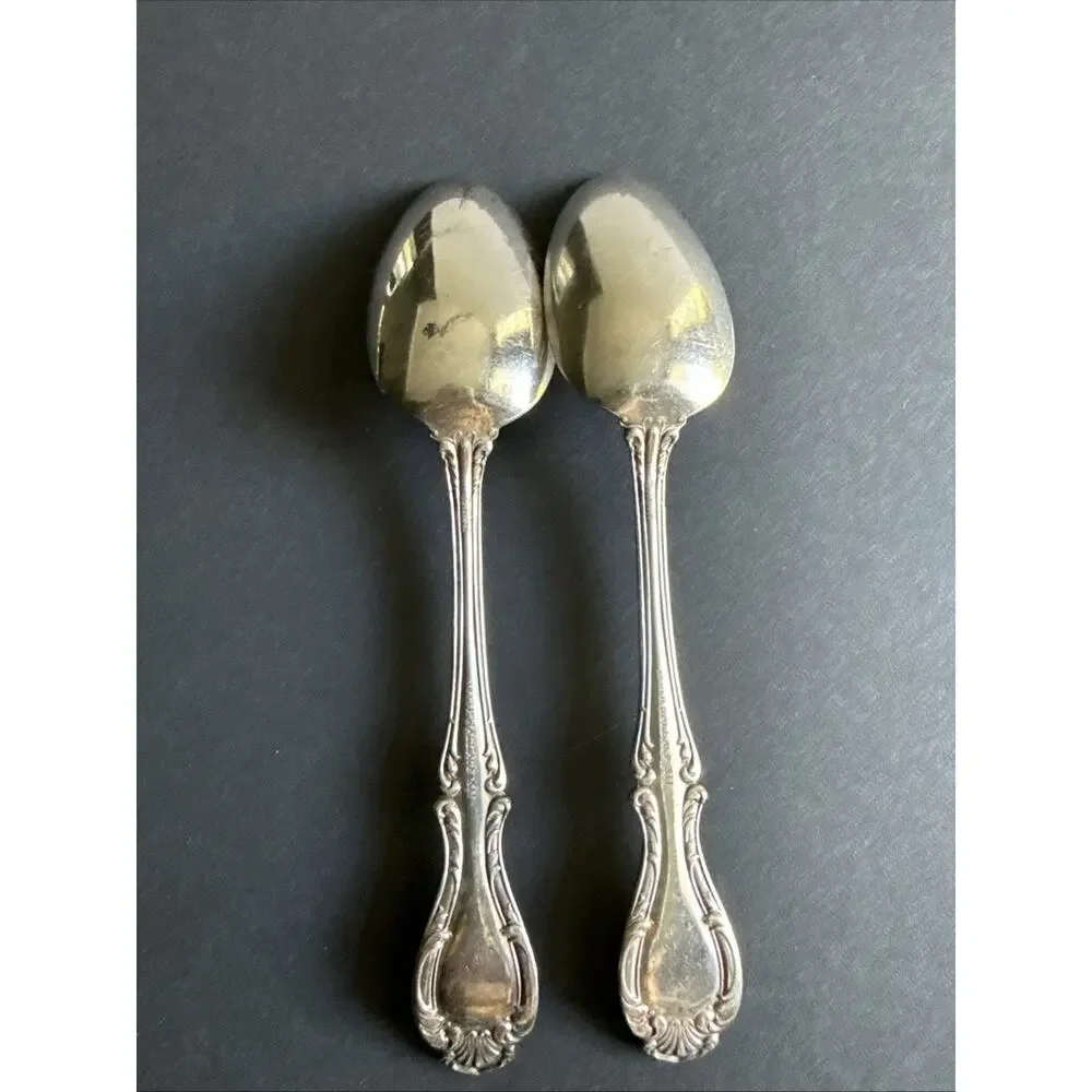 2 Wallace Grande Baroque XII Silverplate Spoons Monogrammed Vintage